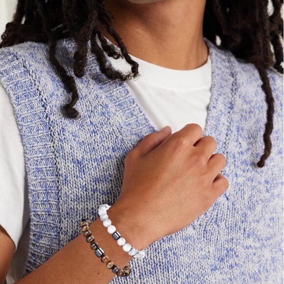 ⚡Rankeef Men 2 Tiger Eye White 8MM Natural Stone Crystal Beaded Bracelet - Picture 2 of 7